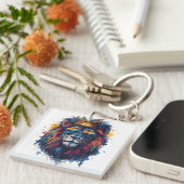 サンガはっきりしたラスとクラウン付きライオンの頭 キーホルダー (正面右)