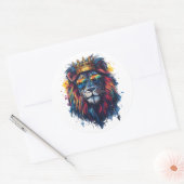 サンガはっきりしたラスとクラウン付きライオンの頭 ラウンドシール (封筒)