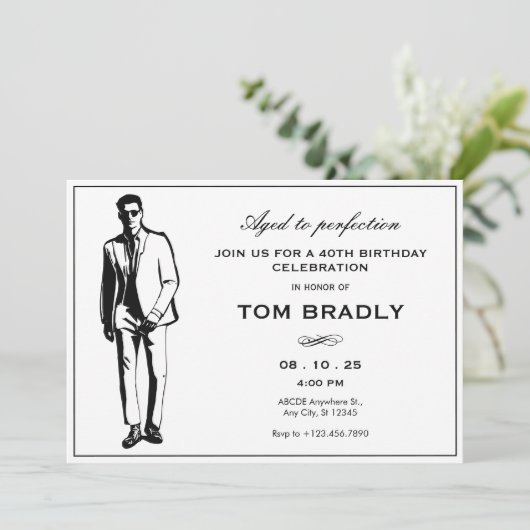 サンガエレガントラスとスーツの誕生日を持つ男性 招待状 (スタンド正面)
