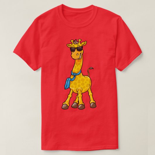 サンガカッコいいラスとスカーフを持つキリン Tシャツ (デザイン正面)