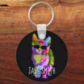 サンガカッコいいラスの名ポップ・アートの前を冠した可愛い猫 キーホルダー (正面)