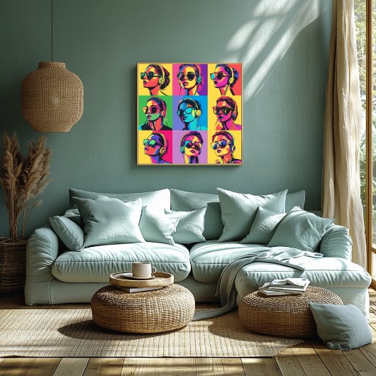 サンガカラフルスとポップ・アートのヘッドフォンを備えたアートウィメンズ ポスター