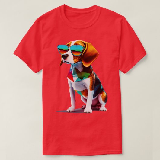 サンガカラフルラスを着たビーグル Tシャツ (デザイン正面)