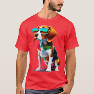 サンガカラフルラスを着たビーグル Tシャツ