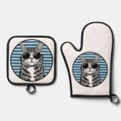 サンガクールスを着た猫 鍋つかみ&鍋敷きセット (正面)