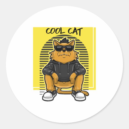 サンガクールラスとセーターを着た猫 ラウンドシール (正面)