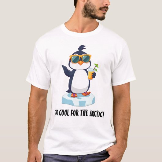 サンガクールラスとトロピカルドリンク付きペンギン Tシャツ (正面)