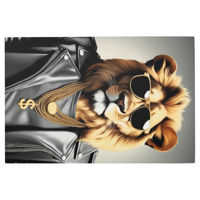 サンガクールラスとレザージャケットを備えた動物 メタルプリント (正面)