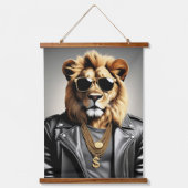 サンガクールラスとレザージャケットを備えた動物 吊り下げ型タペストリー (正面)