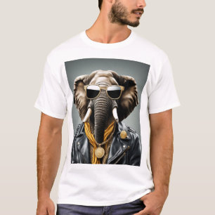 サンガクールラスとレザージャケットを備えた動物 Tシャツ