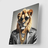 サンガクールラスとレザージャケットを着た動物 スクエア壁時計 (傾斜)