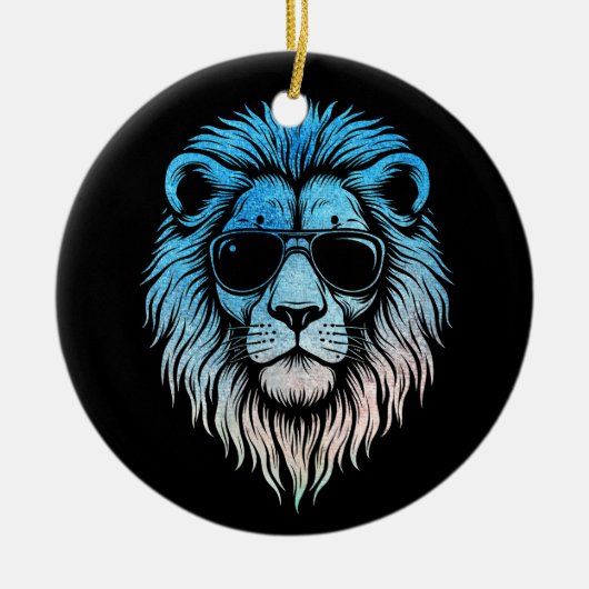 サンガクールラスのアートワークを着たライオン セラミックオーナメント (正面)