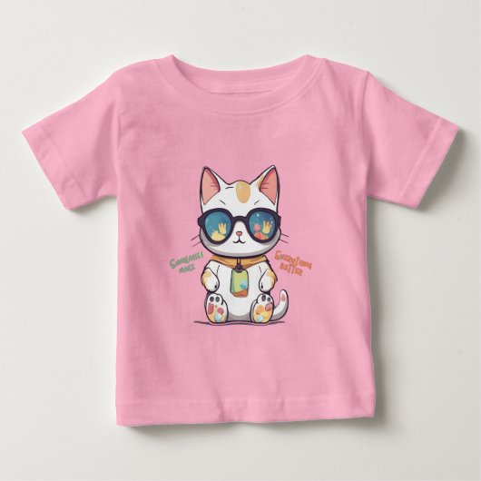 サンガクールラスをかぶった夏猫 ベビーTシャツ (正面)