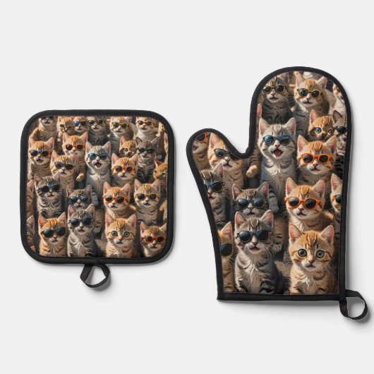 サンガクールラスをかぶった猫たち 鍋つかみ&鍋敷きセット (正面)