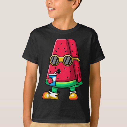 サンガクールラス付きスイカおもしろいフルーツ Tシャツ (正面)