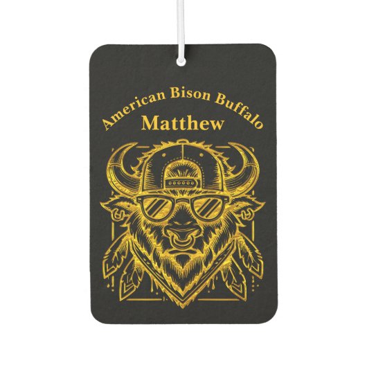 サンガスタイリッシュラスと帽子のゴールデンバイソン カーエアーフレッシュナー (正面)