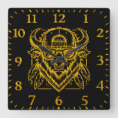 サンガスタイリッシュラスと帽子のゴールデンバイソン スクエア壁時計 (正面)