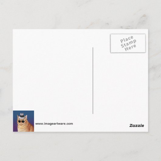 サンガストライプのラスと帽子をかぶったイエローキャット ポストカード (裏面)