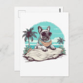 サンガフランスのラスをビーチに置いたブルドッグ ポストカード (正面/裏面)