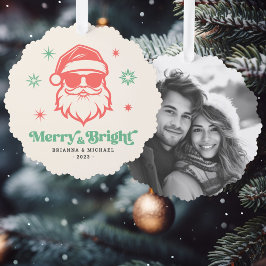 サンガメリースクールレトロな星の中の明るいサンタ オーナメントカード