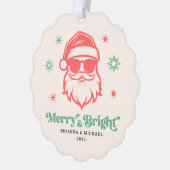 サンガメリースクールレトロな星の中の明るいサンタ オーナメントカード (左)