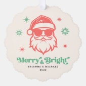 サンガメリースクールレトロな星の中の明るいサンタ オーナメントカード (正面)