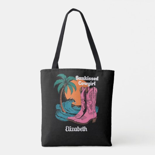 サンキス女性のカーボーイウエスタンブーツレトロサンウェーブズ トートバッグ (裏面)