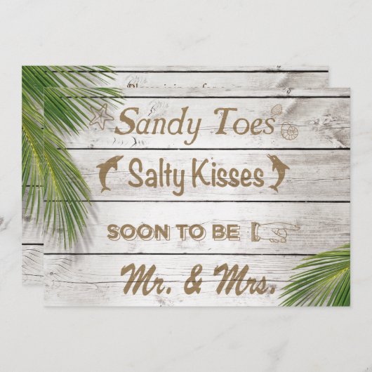 サンキス砂の足指の塩辛いキスカップルのシャワー 招待状 (正面/裏面)