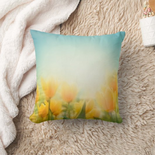 サンキス黄色いチューリップ投げソファ枕 クッション (ブランケット)