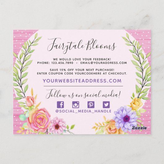 サンキューお洒落フローラバラ素朴ピンクウッド ポストカード (裏面)