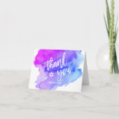 サンキューこうもりバー（ユダヤ教の）バル・ミツバーウォーターカラーブルーパープル サンキューカード (正面)