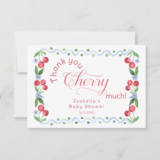 サンキューさくらんぼMuch Blueエレガントサンキューカード サンキューカード (正面)