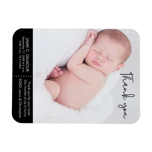 サンキューとベビー誕生発表、スクリプト文字 マグネット (横)