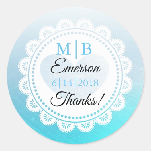 サンキューアクアブルーパーソナライズされた結婚式用シール ラウンドシール (正面)