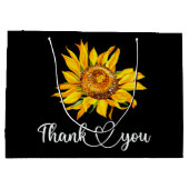サンキューイエローサンフラワーウォーターカラーフローラブラック ラージペーパーバッグ (裏面)