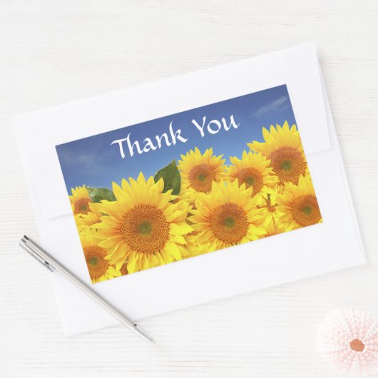 サンキューイエローサンフラワーグリーティングステッカーラベル 長方形シール (封筒)