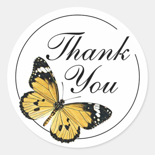 サンキューイエローバタフライホームビジネスステッカー ラウンドシール (正面)