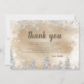 サンキューウィンターシルバー雪の松の金ゴールド赤ちゃんシャワー サンキューカード (正面)