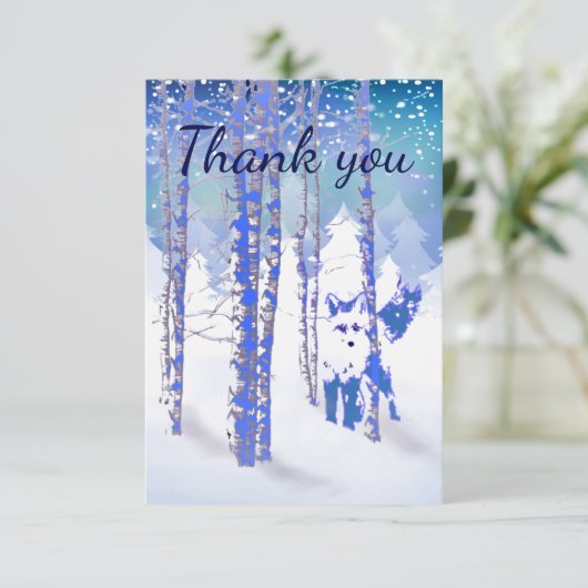 サンキューウィンターフロストスノーフォレストキツネ動物 サンキューカード (スタンド正面)