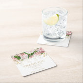 サンキューウェディングレセプション赤面ピンク花 スクエアペーパーコースター (インサイチュ)