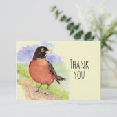 サンキューウォーターカラーアメリカンロビンバード自然 サンキューカード (スタンド正面)