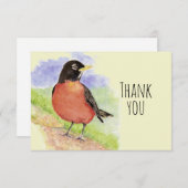 サンキューウォーターカラーアメリカンロビンバード自然 サンキューカード (正面/裏面)