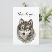 サンキューウォーターカラーウルフウルフアニマル自然 サンキューカード (スタンド正面)