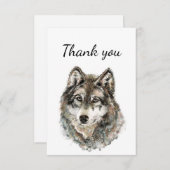 サンキューウォーターカラーウルフウルフアニマル自然 サンキューカード (正面/裏面)