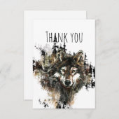 サンキューウォーターカラーウルフマウンテンアニマルアート サンキューカード (正面/裏面)