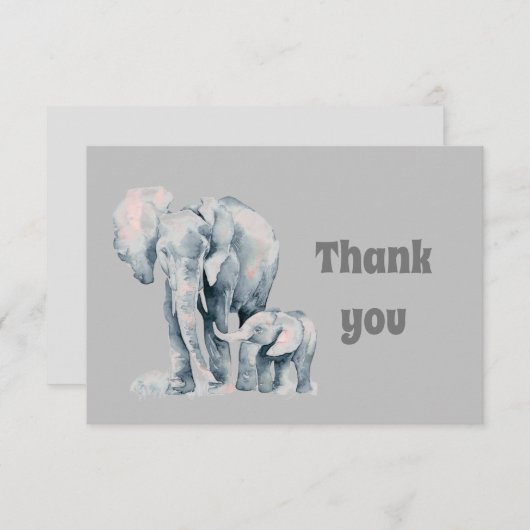 サンキューウォーターカラーエレファントファミリー サンキューカード (正面/裏面)