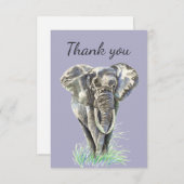 サンキューウォーターカラーエレファントワイルドライフ自然 サンキューカード (正面/裏面)
