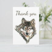 サンキューウォーターカラーオオカミ動物野生動物 サンキューカード (スタンド正面)