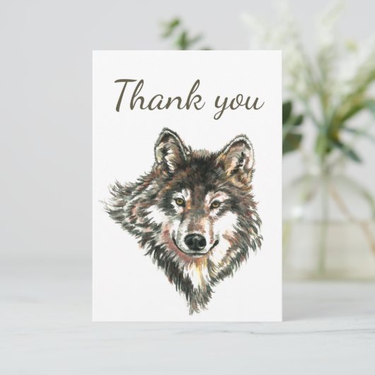 サンキューウォーターカラーオオカミ動物野生動物 サンキューカード (スタンド正面)