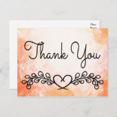 サンキューウォーターカラーオレンジブラックローレルハート ポストカード (正面/裏面)